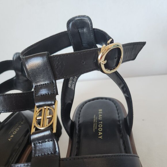 NWoB BEAU TODAY Leather Gladiator Sandals Open Toe Ankle Strap Platform Black - Picture 8 of 16